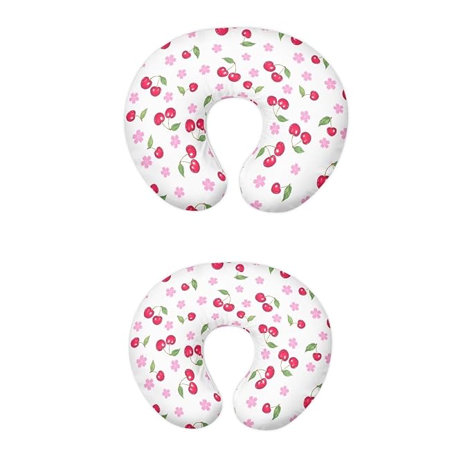 Cherry and Flower Nursing Pillowcase Slipcover for Breastfeeding Pillows, Soft and Stretchy Safely Breastfeeding Pillow Cover Portable and Easy to Clean