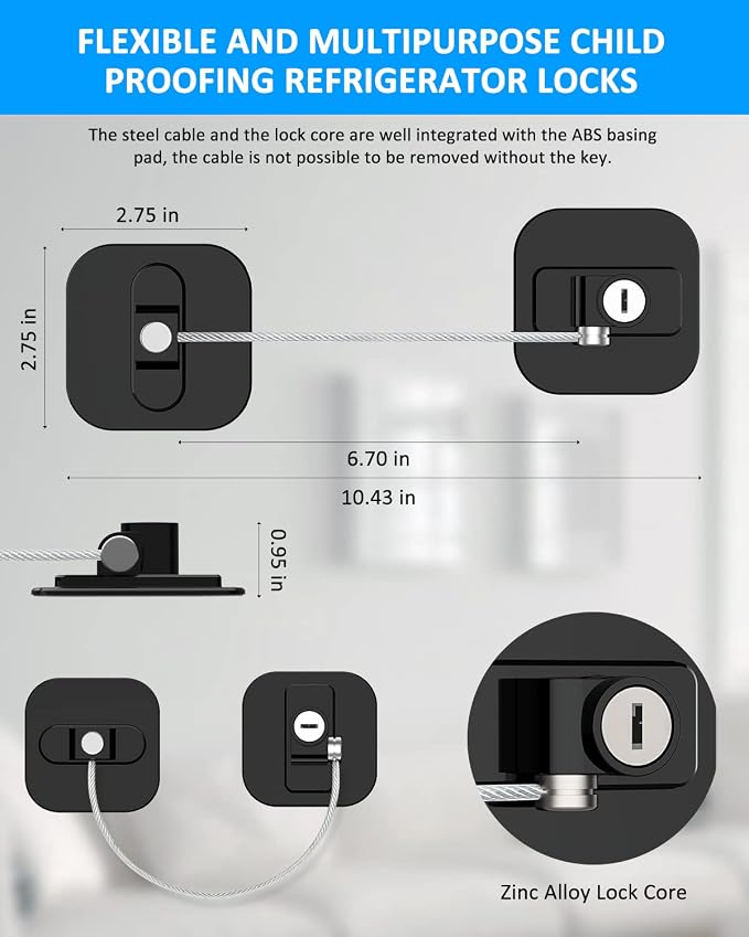Refrigerator Lock, Cabinet Locks for Babies, 2 Pack DUOSI Child Safety Fridge Lock Cabinet Locks with Keys, Baby Proofing Safety Locks for Kitchen Cabinets and Drawers, Windows, Doors and More