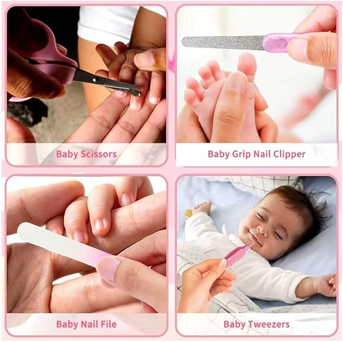Baby Healthcare and Grooming Kit, 14 in 1 Baby Safety Set Newborn Nursery Health Care Set with Hair Brush Scale Nail Clippers for Baby Girls Boys (14 Kits Pink)