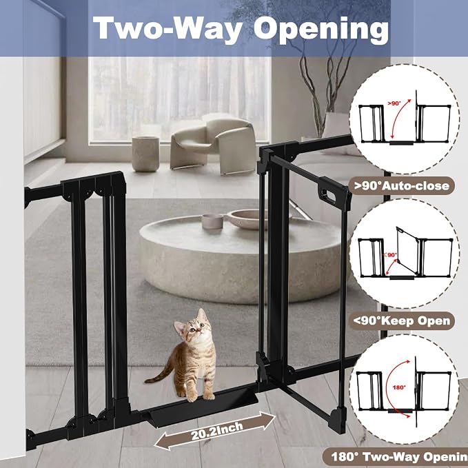 40" Clear Tall Baby Gate with Door, 29.5"-37.7" in Wide Pet Gates for Large Dogs Cats, Walk Thru Extra High Doggie Gates Doorways Stairs Indoor, Pressure Mounted Safety Gates, Black