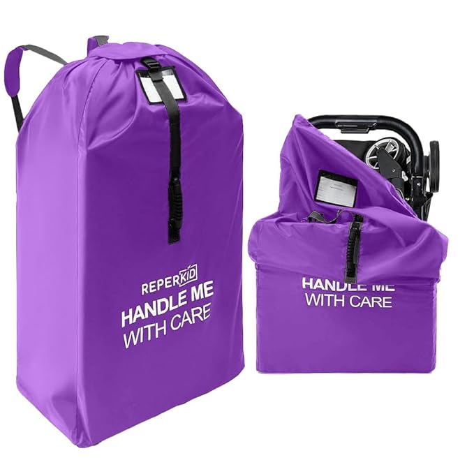 reperkid Large Stroller Bag for Airplane Travel, Purple, 47" H x 24" W x 15" D, Fits Most Large, Single, Double, Jogging Strollers ??Premium Waterproof Cover, Adjustable Shoulder Straps