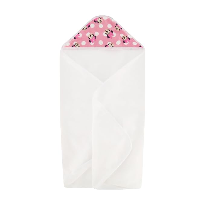 Disney Cudlie Baby Girl Minnie Mouse 2 Pack Rolled/Carded Hooded Towels in Happy Dots Print