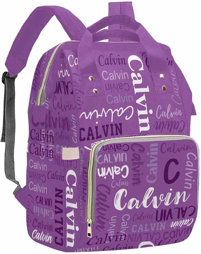 Artsadd Personalized Name Nappy Bag Large Capacity Baby Diaper Bags, Purple Monogram Daypack Custom Name Backpack Casual Daypack Bag Gifts for Niece Daughter Granddaughter