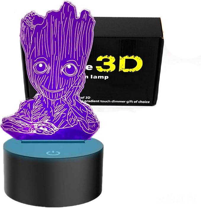 Groot 3D Night Light,Kids 7 Color Touching Decor Table Light,Optical Illusion 7 Colors Changing Xmas Birthday Gifts for Baby Amazing Light (A 7Color Without RF)