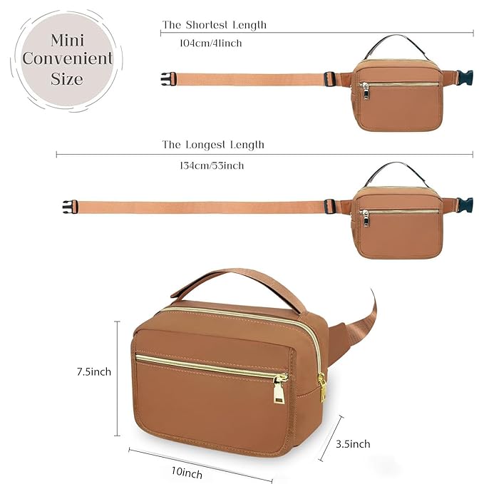 printe Small Diaper Bag with Portable Changing Pad, Crossbody Diaper Pack with Wipes Pocket, Women Waist Bag for Stroller Travel, Brown Large