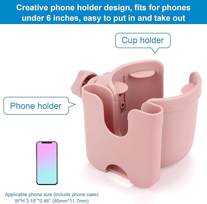 Accmor Stroller Cup Holder with Hook, Bike Cup Holder, Universal Cup Holder for Uppababy Nuna Doona Strollers, 2-in-1 Cup Phone Holder for Stroller Bike Wheelchair Walker Accessory