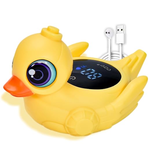 Baby Bath Thermometer - Digital Floating Water Thermometer with LED Display & Color Temperature Alerts, Rechargeable Bath Toy for Infant Bathtub Safety, Newborn Bath Essentials Gift