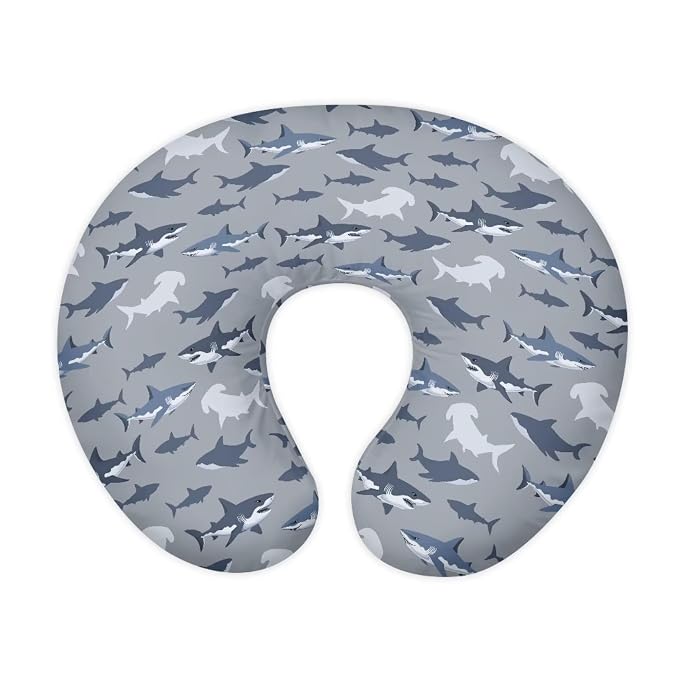 Shark Breastfeeding Pillowcase for New Moms & Babies Comfortable Scratches-Proof Nursing Pillow Cover with Hidden Zipper for Nursery Room Sofa Decor