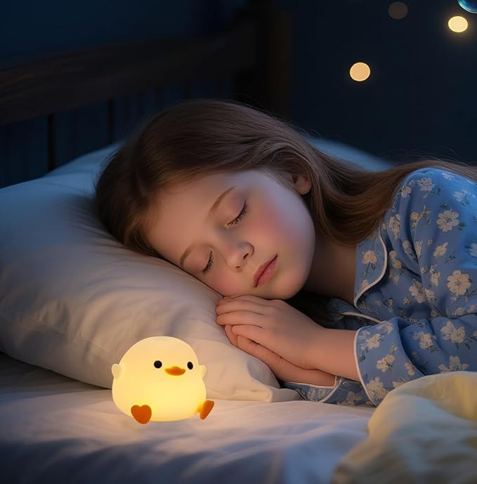 Cute Duck Night Light, Squishy Silicone Duck Night Lamp, LED Soft Nursery Nightlight for Kids, Rechargeable Animal Lamp Bedside Light, 2 Levels Dimmable Room Decor, Funny Lamp Gift for Girls Boys Baby