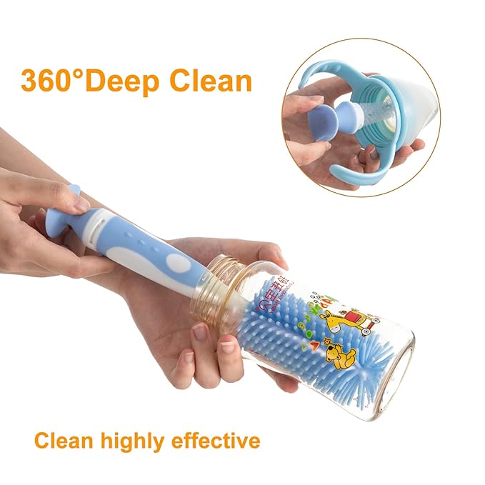Chemimoso Multifunctional Cleaning Brush, Baby Bottle Brush, Bottle Brush Cleaner, Rotate The Suction Cup to Obtain The Small Bristle Brushes, Set Z, Green, Silicone and Nylon Brush