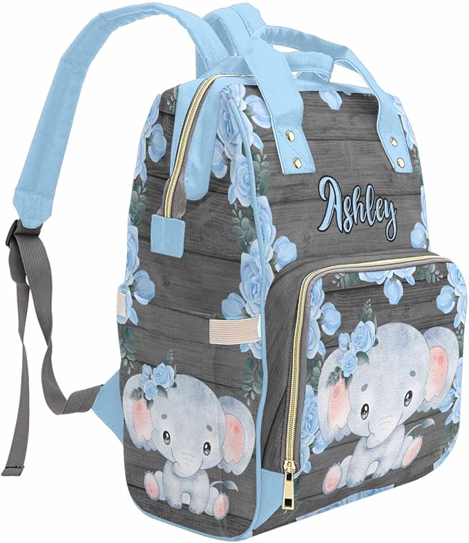 M YESCUSTOM Diaper Bags with Name Personalized Blue Flower Baby Bag Backpack for Men Women Custom Newborn Nappy Mommy Bag