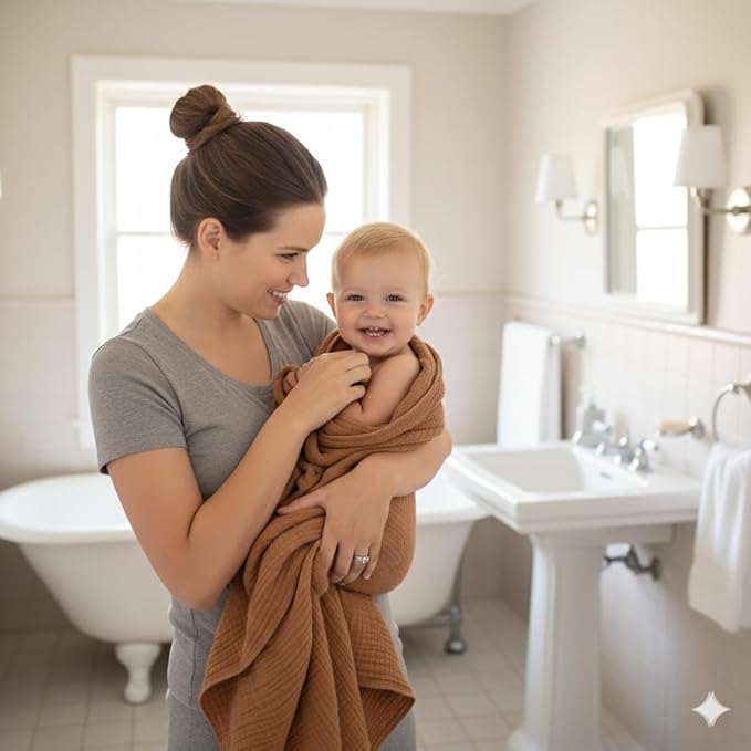 Muslin Hooded Baby Towels for Newborns, 32"x32", 100% Cotton ??6 Layers Super Soft Absorbent Breathable, Baby Bath Towel, Toddler Bath Towel ??Pack of 2