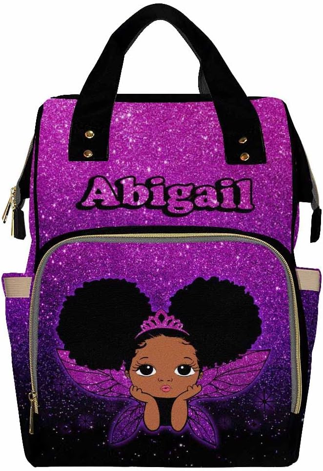 InterestPrint Personalized Backpack with Name Custom Angel Purple Glitter Diaper Bag Customized Shoulder Bag Nursing Bags Shoulder Bag Casual Daypack Bag for Sister Shopping Present