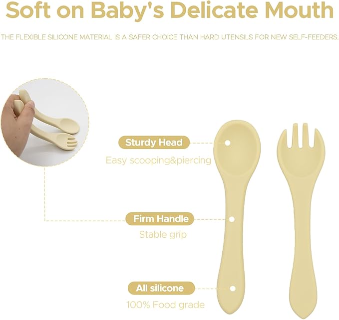 BabyX Baby Silicone Feeder Set, 3-pcs Safari Wildlife-themed Baby Plate with Suction, Spoon and Fork for Babies Toddler Kids, BPA-Free, Baby Utensils Feeding Supplies, Microwave and Dishwasher Safe