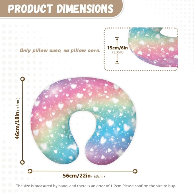 Forchrinse Rainbow Love Heart Girls Nursing Pillow Cover Stretch Soft Breastfeeding Pillow Slipcover Cozy Washable Cushion Protector Easy to Care