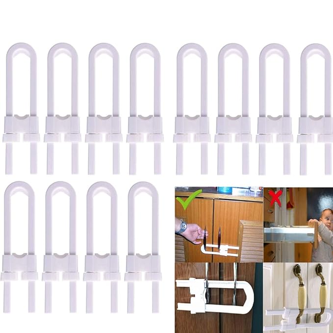 Abaodam 4-Pack Childproof Cabinet Locks Babyproof Drawer Locks for Toddler Safety for Kitchen Cupboard U-Shaped Sliding Latches Easy Installation