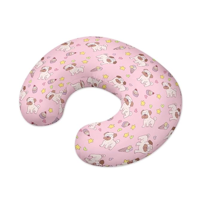 Lovely Dog Print Nursing Pillow Cover for U-Shaped Feeding Cushion Cover Pink Breastfeeding Pillow Slipcover with Hidden Zipper