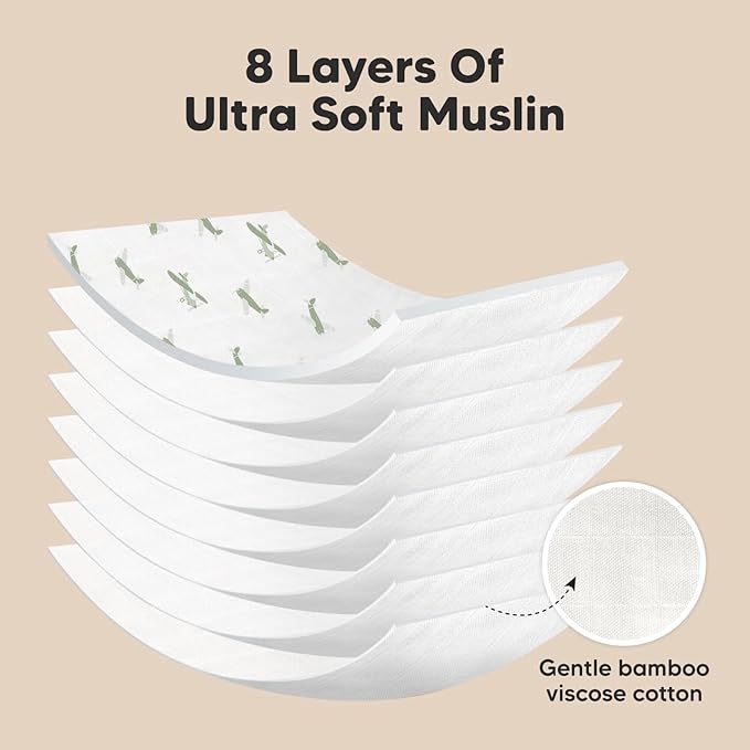 5-Pack Muslin Burp Cloths Baby Boy, Girl - Very Absorbent Baby Burp Cloth Rags, 8-Layers Viscose Derived from Bamboo Cotton Muslin Towel, Super Soft Spit Up Rags, No Shrink Washcloths (Vessels)