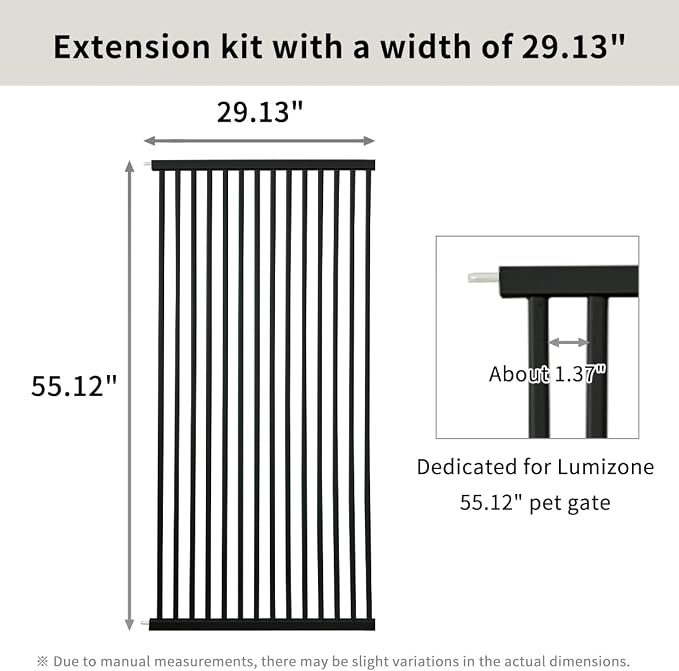 Lumizone Extra Tall Cat Gate Extension Kit 55.12" High Pressure Mounted 29.52" Extra Wide 1.37" Gap No Drilling Tall Pet Gate for Dogs (Black, 55.12" H x 29.52" W, Extension)