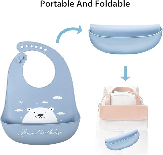 Baby Silicone Feeding Bibs, 3pcs Adjustable Waterproof Bibs for Feeding