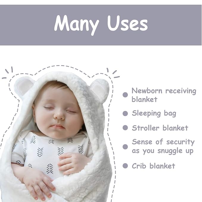 Jam Naturals Baby Swaddle Blanket, Cute Bear Organic Cotton Receiving Swaddling Wrap, Gender Neutral Soft Newborn Baby Registry Gift, White, 0-3m