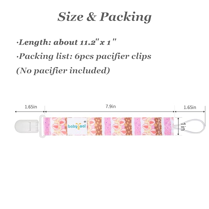 babygoal Pacifier Clips, 6 Pack Binky Paci Holder Leashes Fits for Most Baby Pacifiers and Binkies