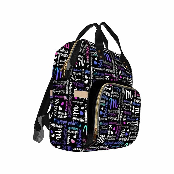 InterestPrint Custom Signature Diaper Bag - Personalized Black White Purple Gradient Nursing Backpack with Name Customized Mummy Nappy Bag for Mom Dad