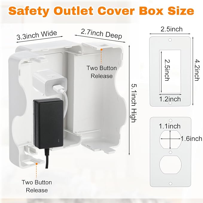 Tellegloww 8 Pack Safety Outlet Cover Box Wall Outlet Cover for Baby Proofing Extra Large Electrical Plugs and Adapters Receptacle Box Receptacle Protector with Childproof Lock & Cable Management