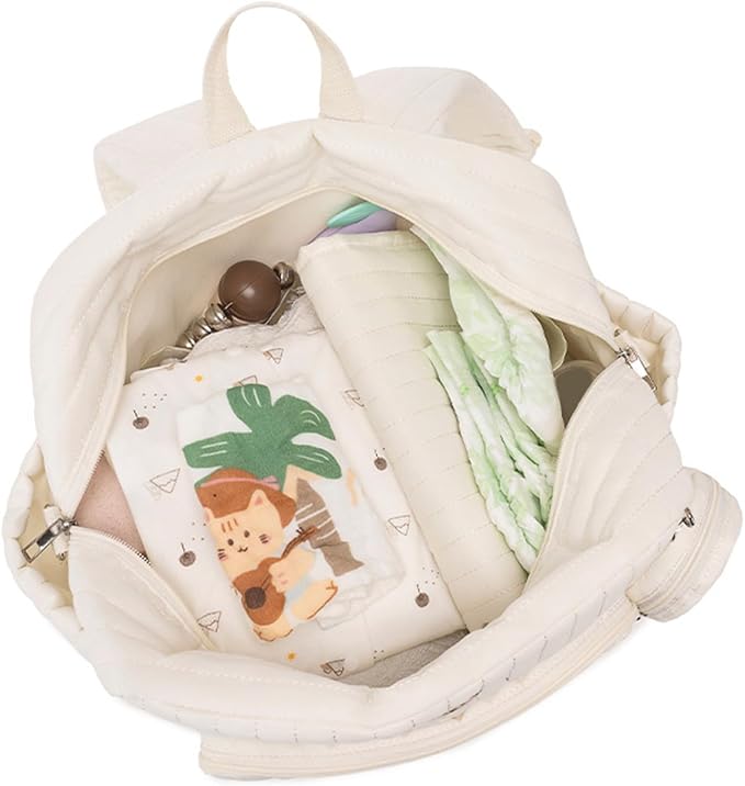 Lushandy Quilted Diaper Bag Backpack, Cute Bear Puffer Diaper Backpack with Changing Pad Mom Travel Hospital Bag
