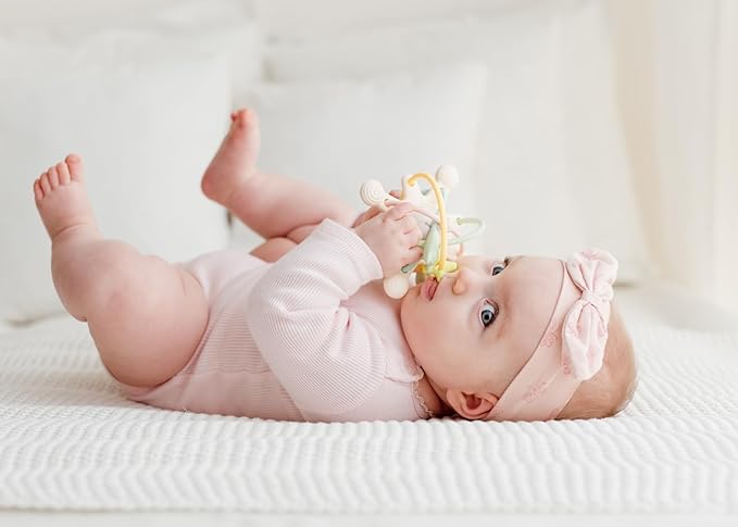 Cosmo Silicone Baby Rattle Teether ??Pastel | BPA-Free 3D Sensory Teething Toy | Multi-Textured Chewable Arms & Pullable Rings | Food Grade Silicone | Developmental Grip Toy 3-36 Months