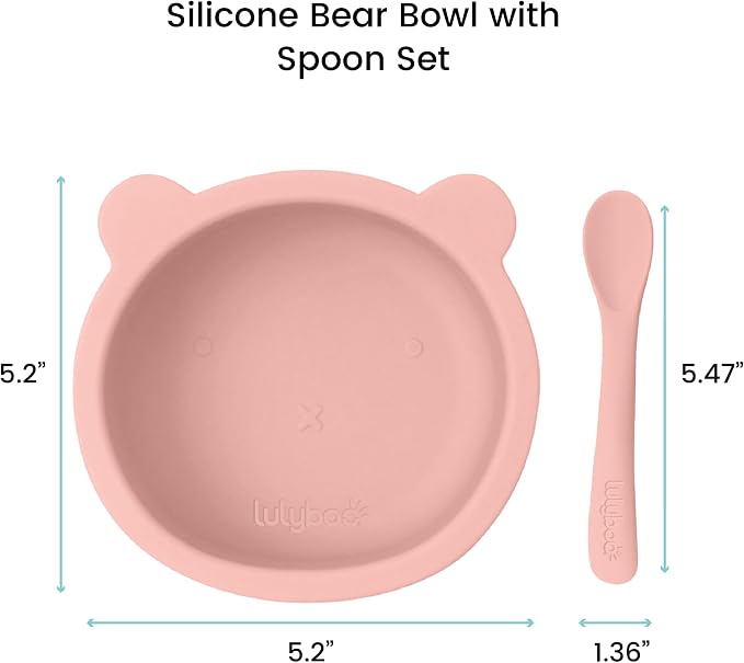 Lulyboo Silicone Bear Suction Bowl & Spoon Set for Babies & Toddlers - Food-Grade Silicone, Non-Spill Anti-Slip Base, Soft Gumming Spoon, Durable & Dishwasher Safe, Ideal for Self-Feeding