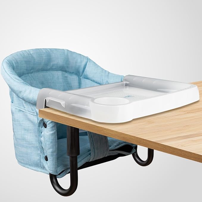 Hook On Chair with Removable Dining Tray,Portable Hook-On Chairs with Storage Bag,for Home and Travel(Sky Blue)