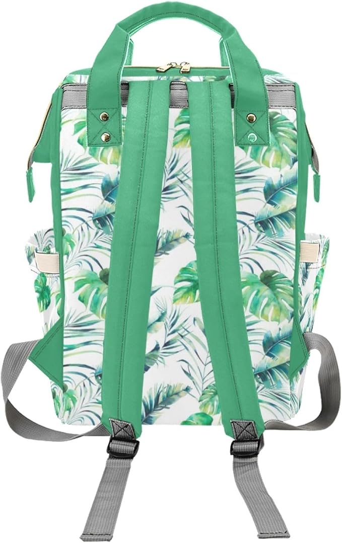 Custom Diaper Bag with Name Personalized Elephant Leaf Nylon Travel Backpack for Holiday Travel Customized Nappy Changing Bag with Pockets for New Mom