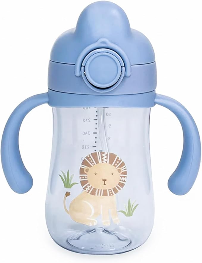 Little Rawr Baby's First Sippy Cup with Weighted Silicone Straw, Leak Proof, Spill Proof, Easy Grip Straw Cup for for Babies 6m+ to Toddlers, BPA Free, Dishwasher Safe, 11oz/320ml (Blue Lion)