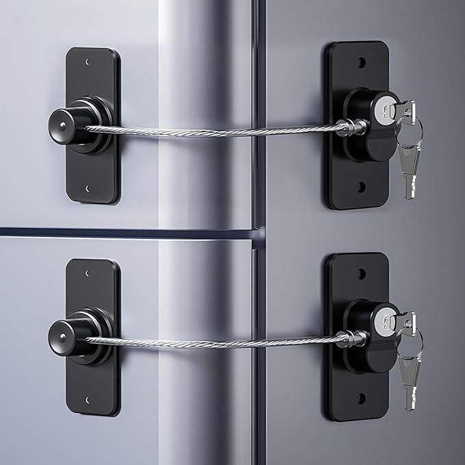 Fridge Lock (2 Pack),Refrigerator Lock with Keys,for Fridge, Cabinet Locks, Drawers, Dishwasher, Toilet and Child Safety Cabinet Locks, Traceless Adhesive No Drilling (Black), 1, AQS2-01