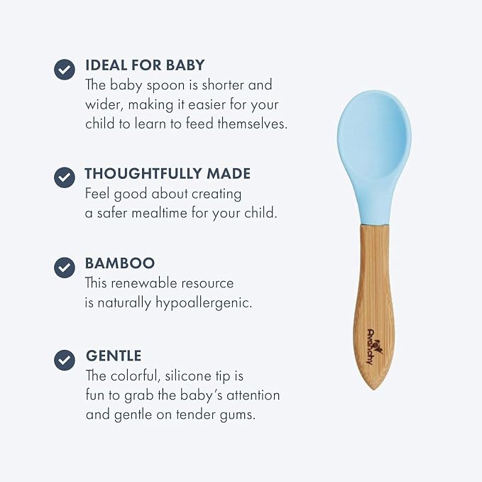 Avanchy Baby Spoons, Silicone Baby Spoons for Self Feeding, Toddler & Infant Spoons 4+ Months, Baby Led Weaning Utensils, Soft Tip Feeding Spoons, BPA Free Bamboo Handle, 10 Pack Pink