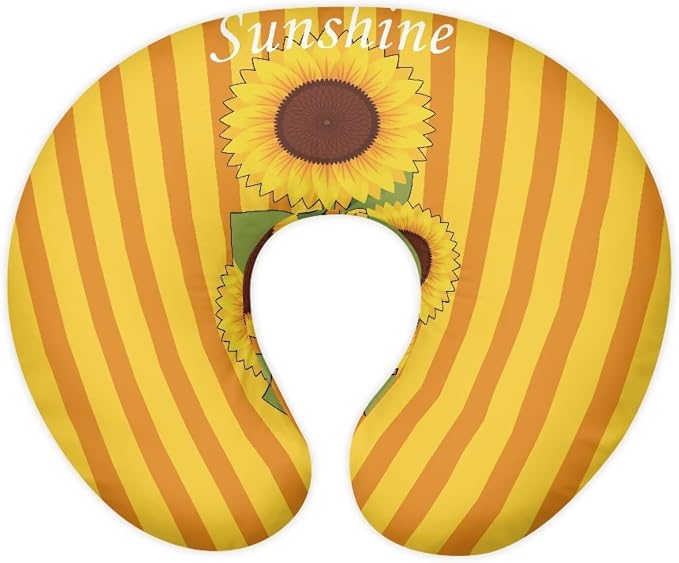 Sunflower Nursing Pillow Cover,Breathable Breastfeeding Pillow Slipcover for Baby Boys Girls,Orange Stripes Nursing Pillow Case for Newborn，Soft Fabric Fits Snug On Infant(Cover Only)