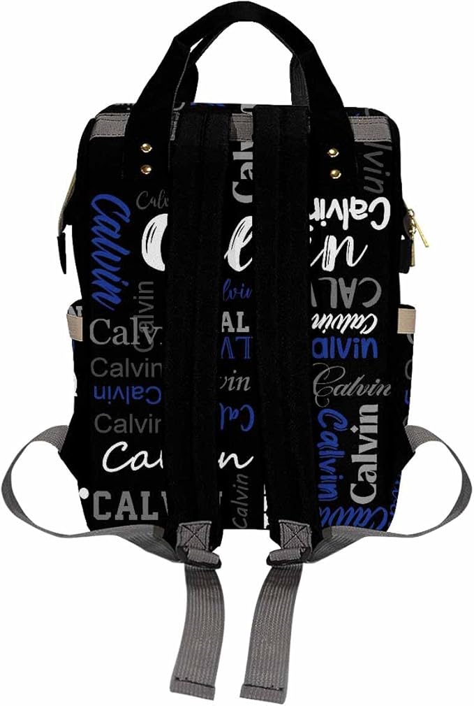 Artsadd Personalized Diaper Bag with Name, Customized Black and Blue Monogram Nappy Backpack with Thermal Pockets Multi-function Baby Bags Handbag Shoulder Bag for Girls Boys