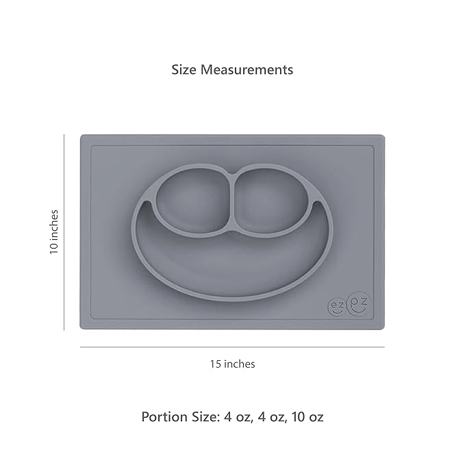 ezpz Happy Mat (Blush) - 24 Months+ - 100% Silicone Suction Placemat + Divided Plate with Three Compartments - Toddler + Preschool Essentials