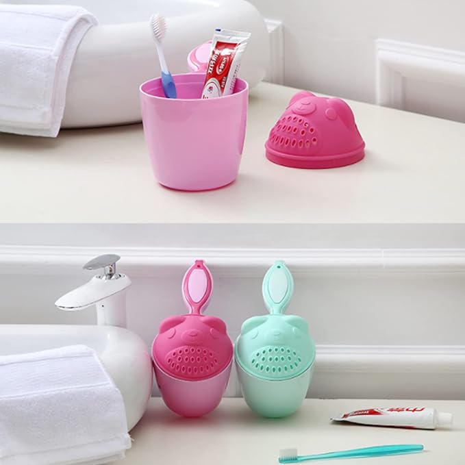 ViaGasaFamido Baby Rinse Cup, Shampoo & Bath Rinser, Wash Hair with 2 Pour Spouts for Protecting Kids Face and Eyes, Pink, 21x10.7x15cm/8.3x4.2x5.9in