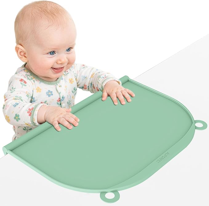 Large Silicone Suction Table Mat, 17" x 12" Thick Placemat with Edge-Bumper, Raised Edge Leakproof, Non-Slip for Kids Toddler Baby Essentials Dinning, Restaurant Eating, Plates, Art, Craft & Painting