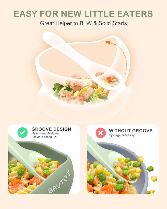 Silicone Suction Bowls for Baby Toddler - BPA Free Silicone Bowl and Spoon Set for Baby Led Weaning & Self Feeding - Toddler Sticky Dishes, Microwave & Dishwasher Safe