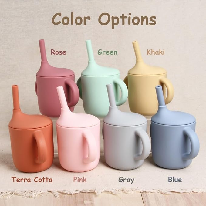 Customized Name Baby Silicone Straw Cup Food Grade Toddler Training Container Silicone Baby Cup With Straw And Lid 5 Styles To Mix And Match Best Gift For Newborns (B)