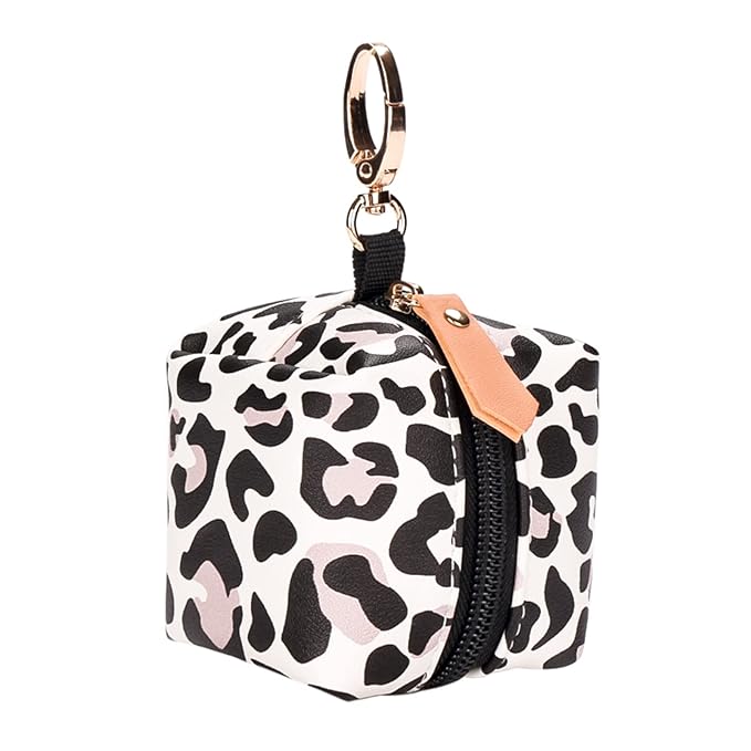 SONARIN Portable Pacifier Holder Case with Clasp for Diaper Bags,PU Baby Dummy Case Soother Pod Pacifier Case Pacifier Bag Storage Box for Holding 2 Pacifiers or Nipple Shields(Leopard Print)