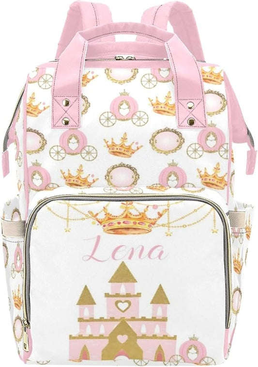 Custom Diaper Bag Backpack with Name Personalized Princess Crown Nappy Bag for Mommy Mother's Day Gift Customized Adjustable Shoulders Nursing Bag Daypack
