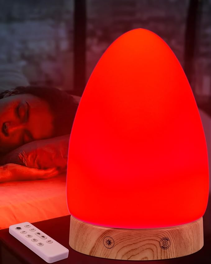 670nm Red Light Night Light Lamp for Sleep, Red Nightlight Desk Lamp with Zero Blue Light Multi-Color and Brightness Options Remote Control USB Charging Elegant Design