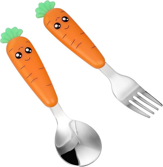 Cutlery Stainless Steel Fork and Spoon Lightweight Ergonomic Handle Dinnerware for Independent Feeding Safe and Portable Utensils for Boy Girl and Newborns