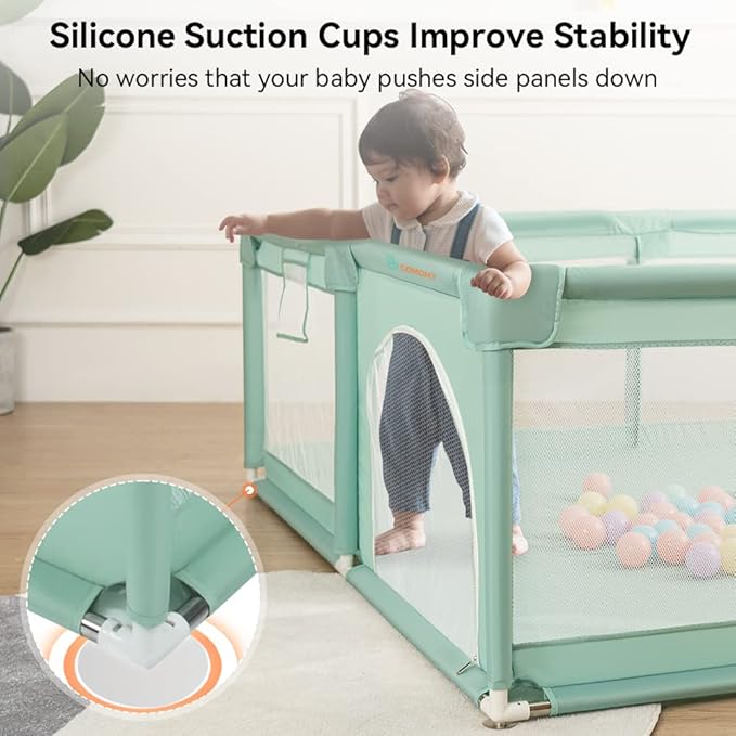 COMOMY Playpens for Babies and Toddlers, 71"x59" Baby Playard Extra Large, Safe and Non-Slip Baby Fence, Full Mesh Design, Indoor & Outdoor Kids Activity Center, Play Pens (Dark Green)