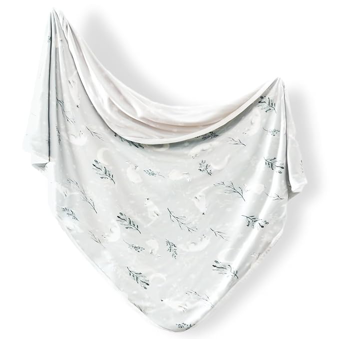 GRSSDER Baby Blankets Super Soft Stretchy Jersey Knit Swaddle Blanket for Girls and Boys, Double Layer Reversible Receiving Blankets 34 x 44, Extra Large for Swaddling, Snow Wolf