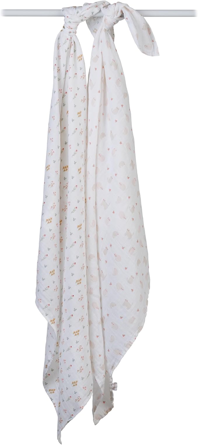 Lulujo Baby Swaddle Blankets | Unisex Softest Breathable Cotton Muslin Swaddle Blanket Set | Neutral Receiving Blanket for Girls & Boys | 40in x 40in | Kitty Cat & Flowers | 2-Count